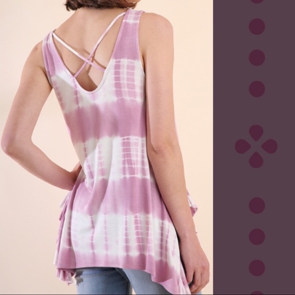 Tie Dye Ruffle Hem Tunic Tank Top Purple - Picture 3 of 5